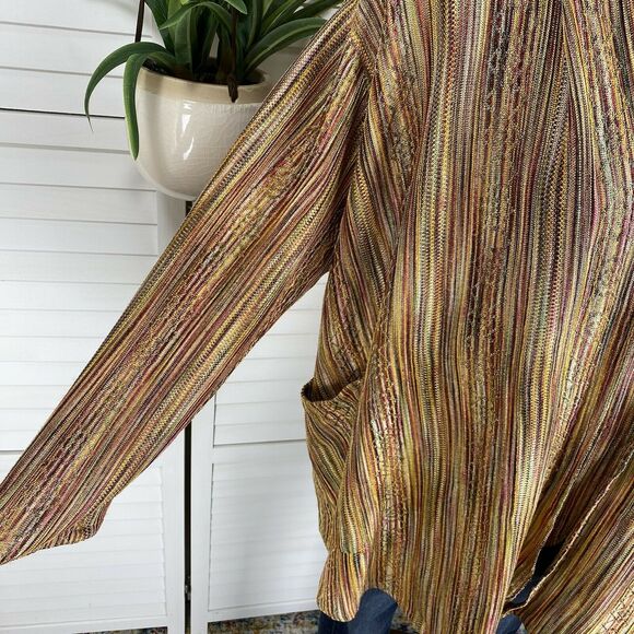 Heydari Twin Set Tank Top Cardigan Sweater Shimmer Striped Lagenlook Art Size L - Picture 2 of 11